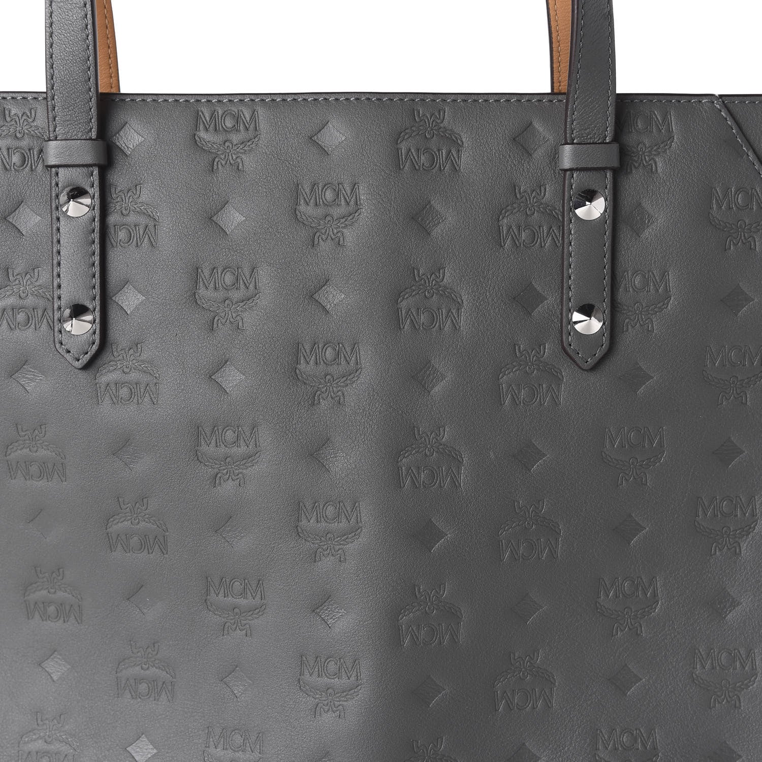 MCM Calfskin Ottomar Monogram Medium Klara Top Zip Tote Charcoal 9 of 9