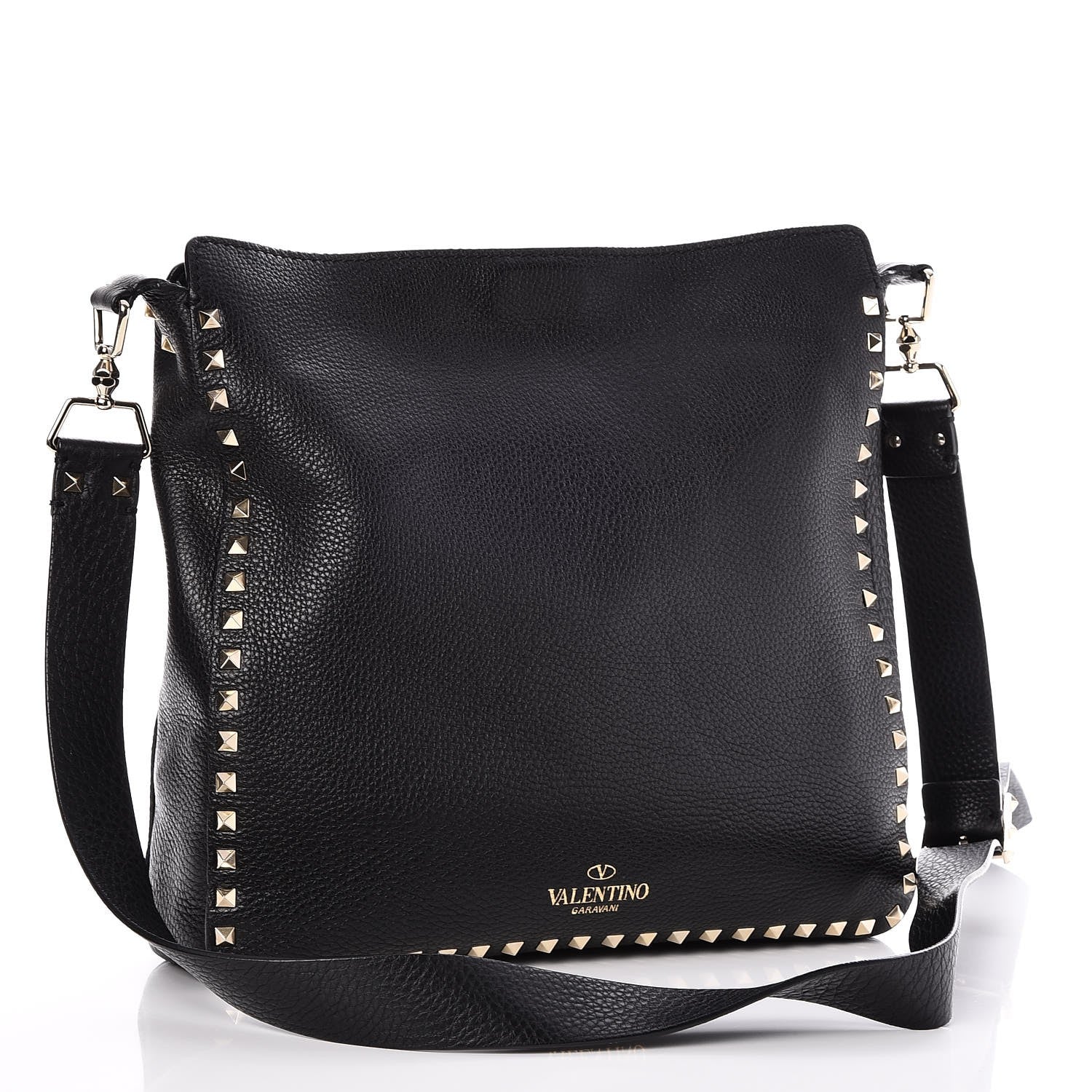 Valentino Garavani Pebbled Calfskin Large Rockstud Flip-Lock Messenger Bag Black 3 of 7