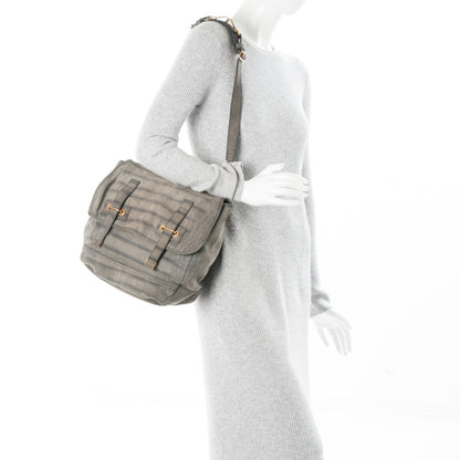 Saint Laurent Crocodile Embossed Nubuck Besace Shoulder Bag Anthracite 2 of 8