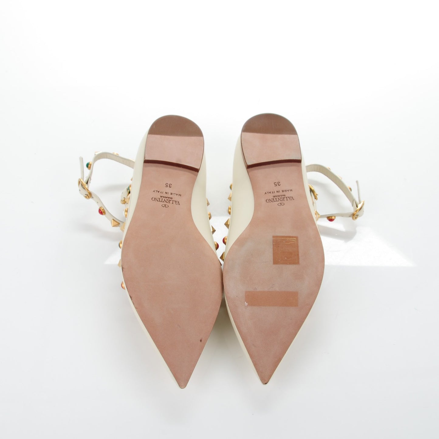 Nappa Rockstud Rolling Cage Ballerina Flats 35 Light Ivory