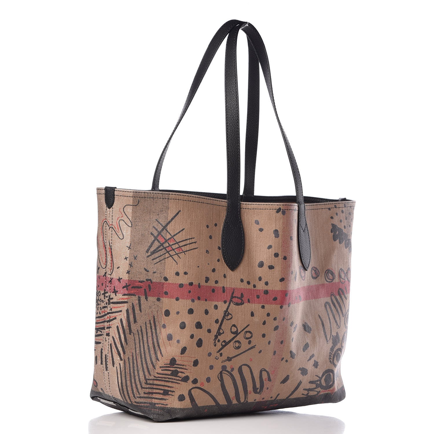 Burberry Coated Canvas Mega Check Medium Doodle Tote Black 3 of 9