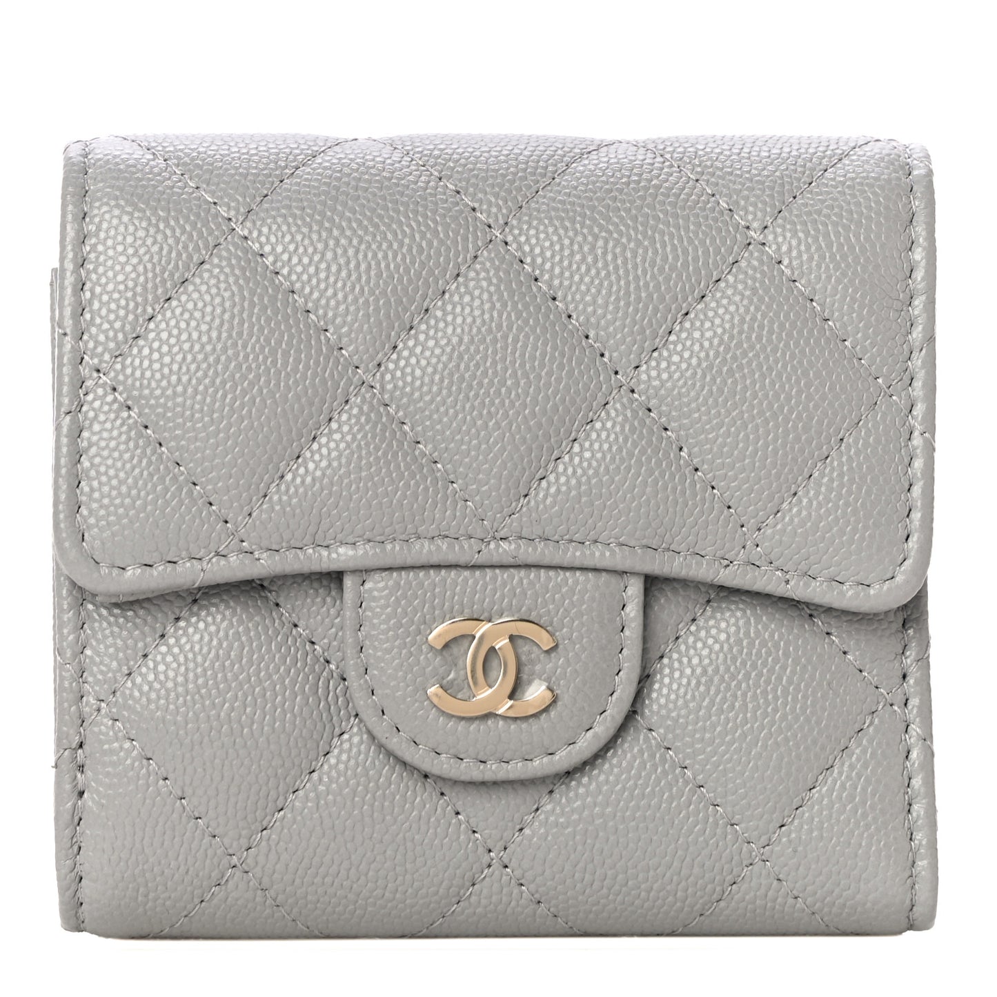 Caviar Quilted Small Flap Wallet Grey