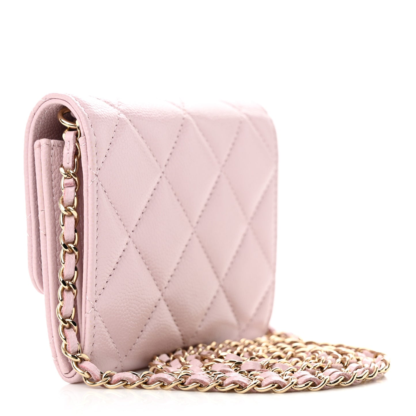 Caviar Quilted Coco Candy Card Holder On Chain Light Pink