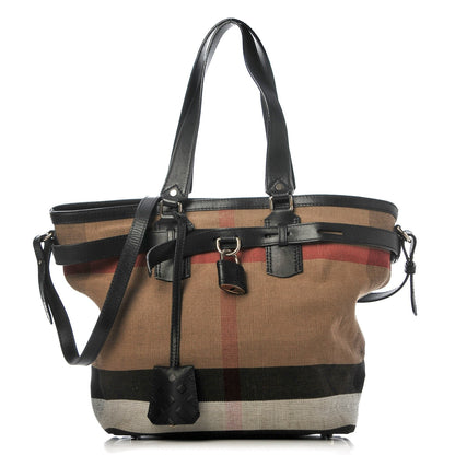 Burberry Canvas Mega Check Medium Traveler Tote Black 1 of 9