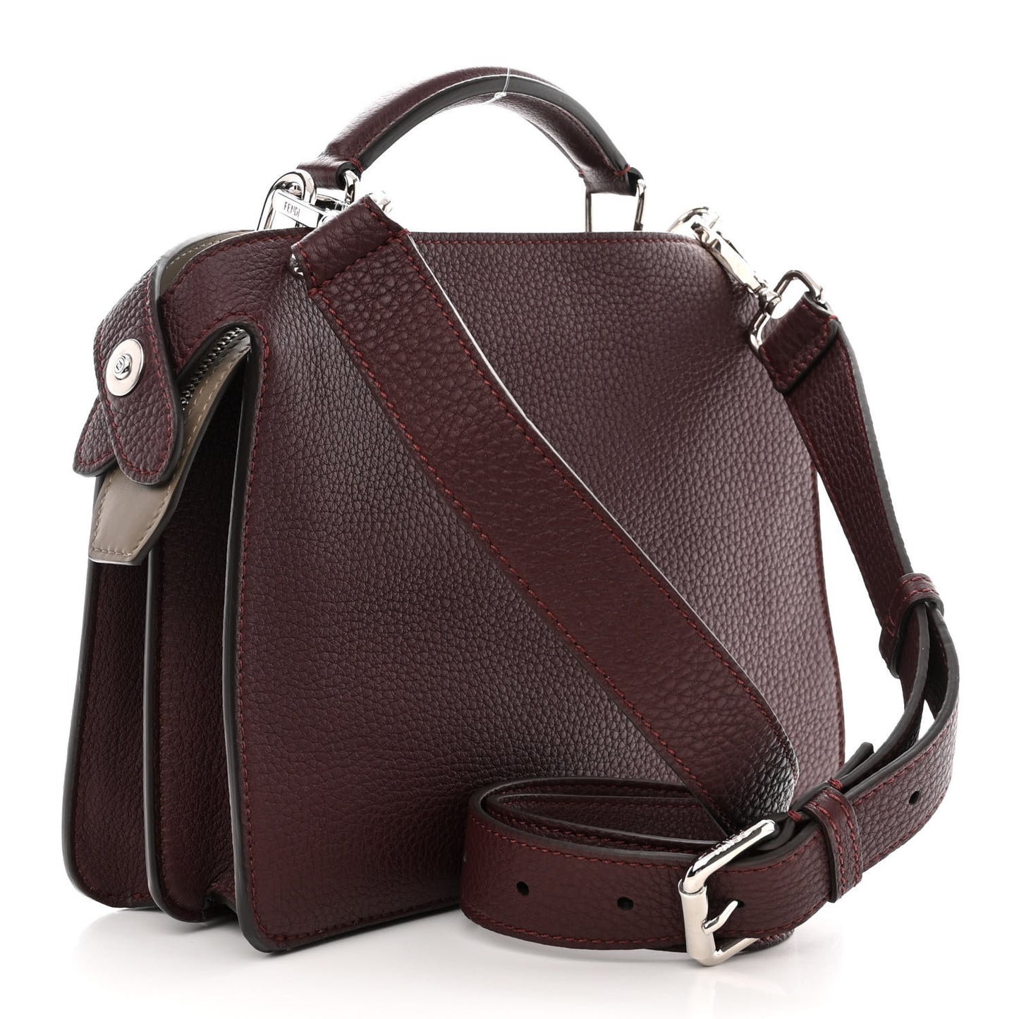 Cuoio Romano Vitello Cover Glazed Fabric Bi-Color FF 1974 Mini Peekaboo I SEE U Satchel Granada Tartufo Burgundy Tobacco Moro