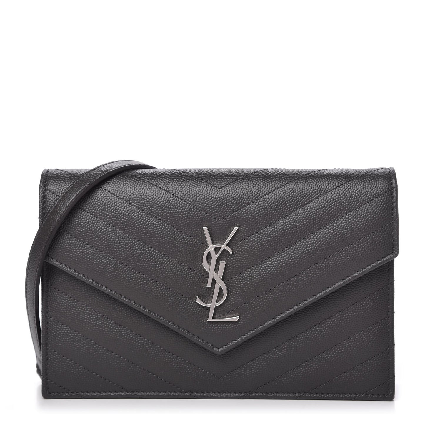 Grain De Poudre Matelasse Chevron Monogram Envelope Chain Wallet Dark Smog