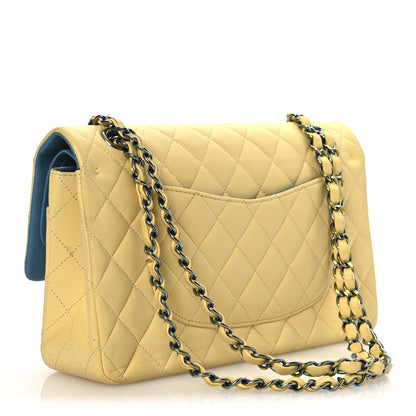 Chanel Lambskin Quilted Medium Double Flap Yellow Blue 3 of 13