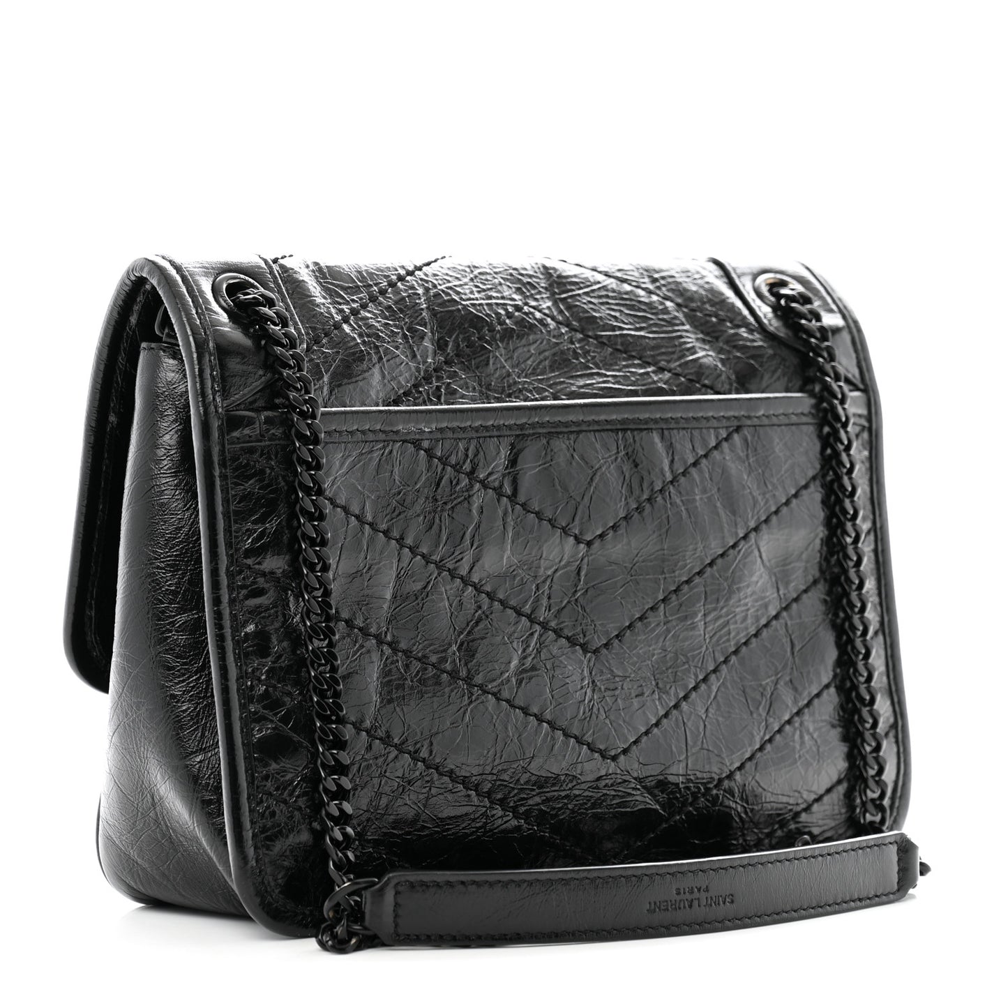 Crinkled Calfskin Matelasse Monogram Baby Niki Chain Satchel Black