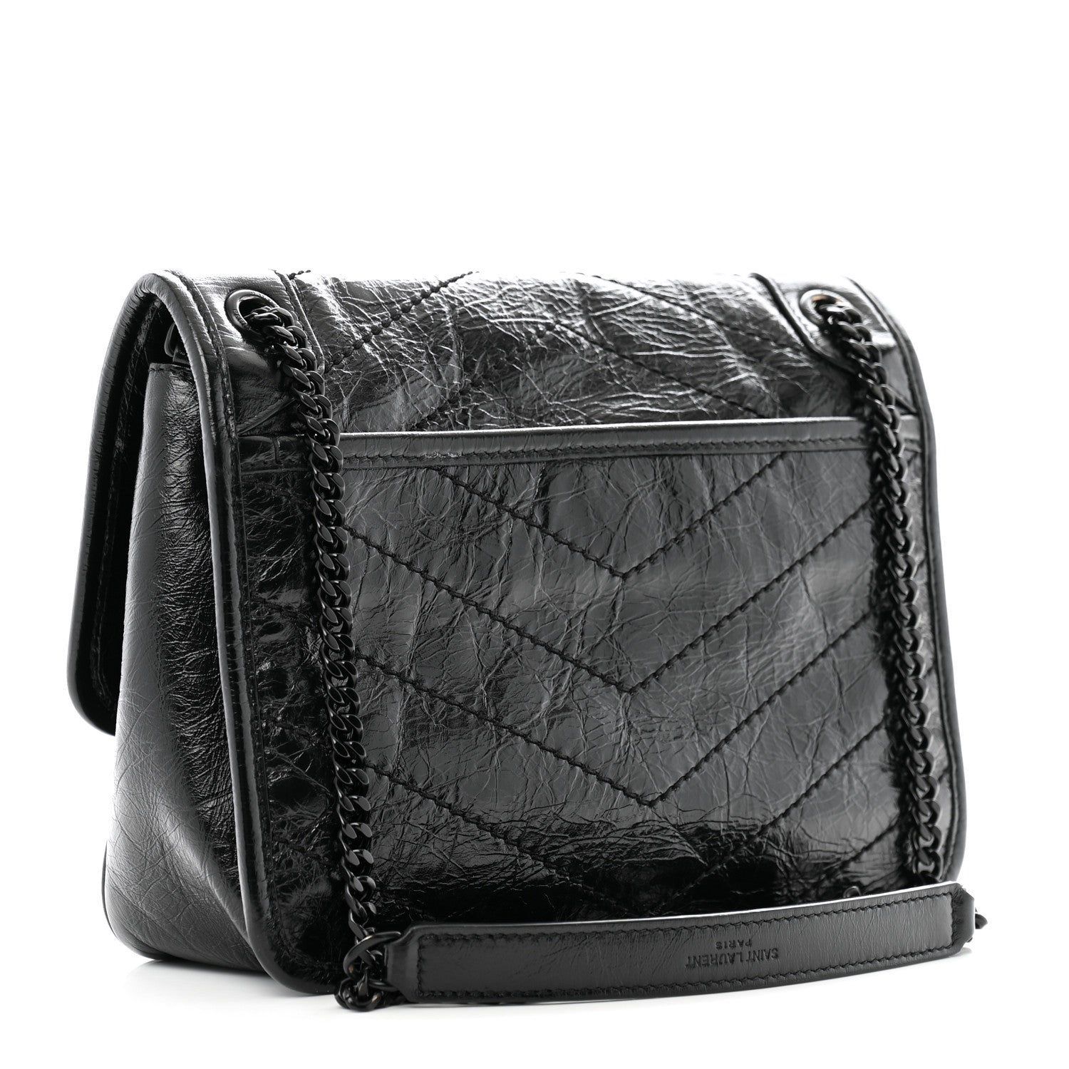 Saint Laurent Crinkled Calfskin Matelasse Monogram Baby Niki Chain Satchel Black 3 of 11