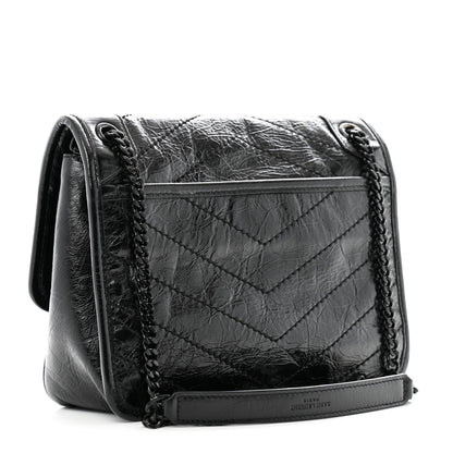 Saint Laurent Crinkled Calfskin Matelasse Monogram Baby Niki Chain Satchel Black 3 of 11