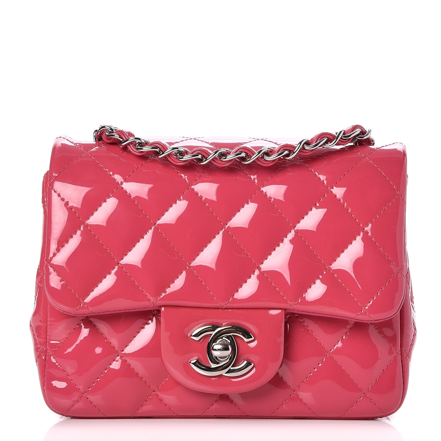 Chanel Patent Quilted Mini Square Flap Fuchsia 1 of 7