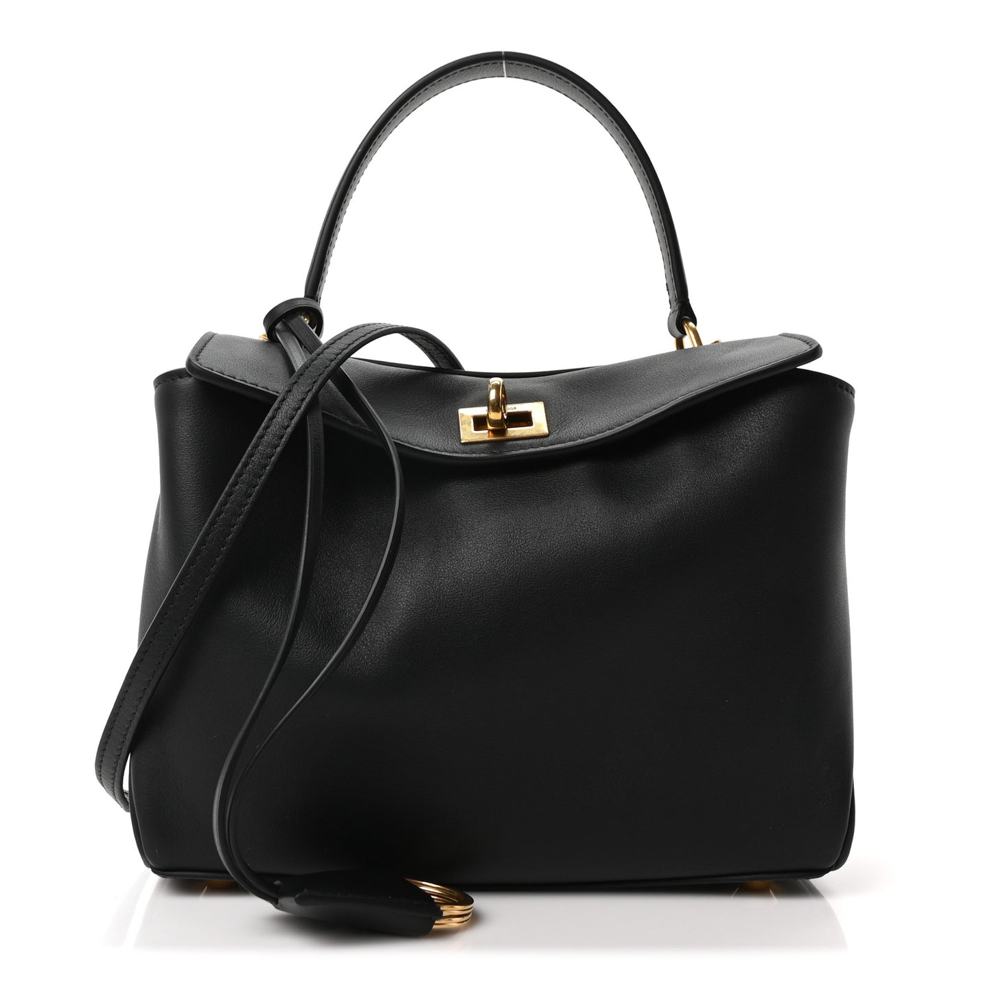 Natural Smooth Calfskin Mini Rodeo Top Handle Handbag Black