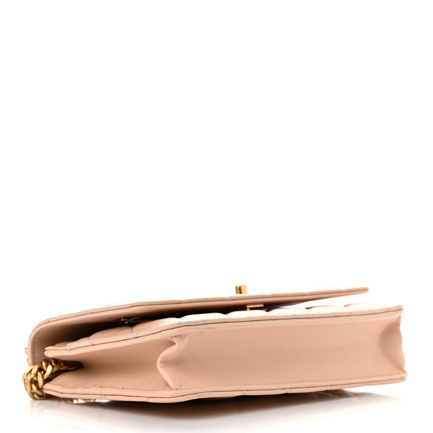 Lambskin Quilted CC Camellia Crush Wallet on Chain WOC Light Beige