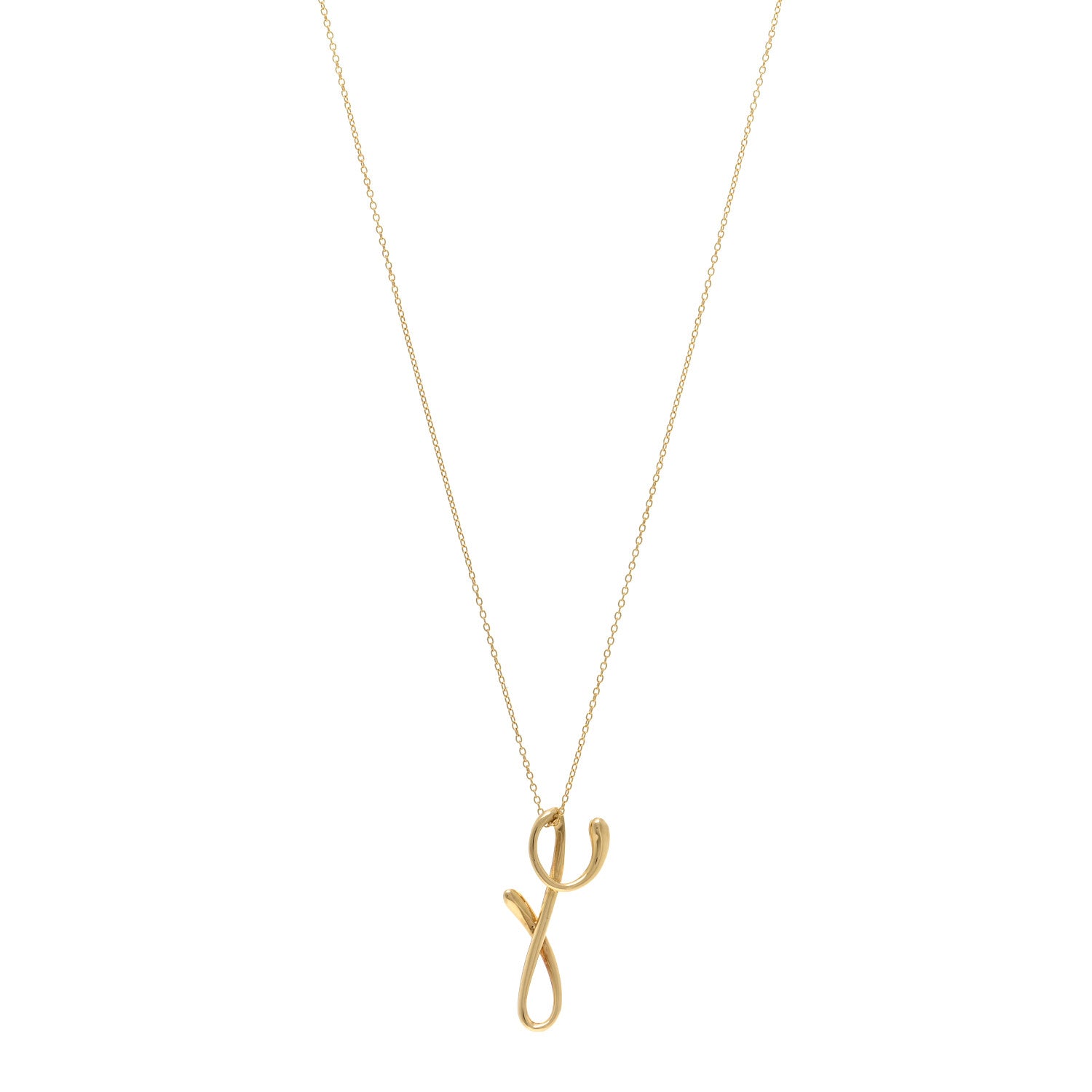 Tiffany 18K Yellow Gold Elsa Peretti Letter Y Pendant Necklace 1 of 4