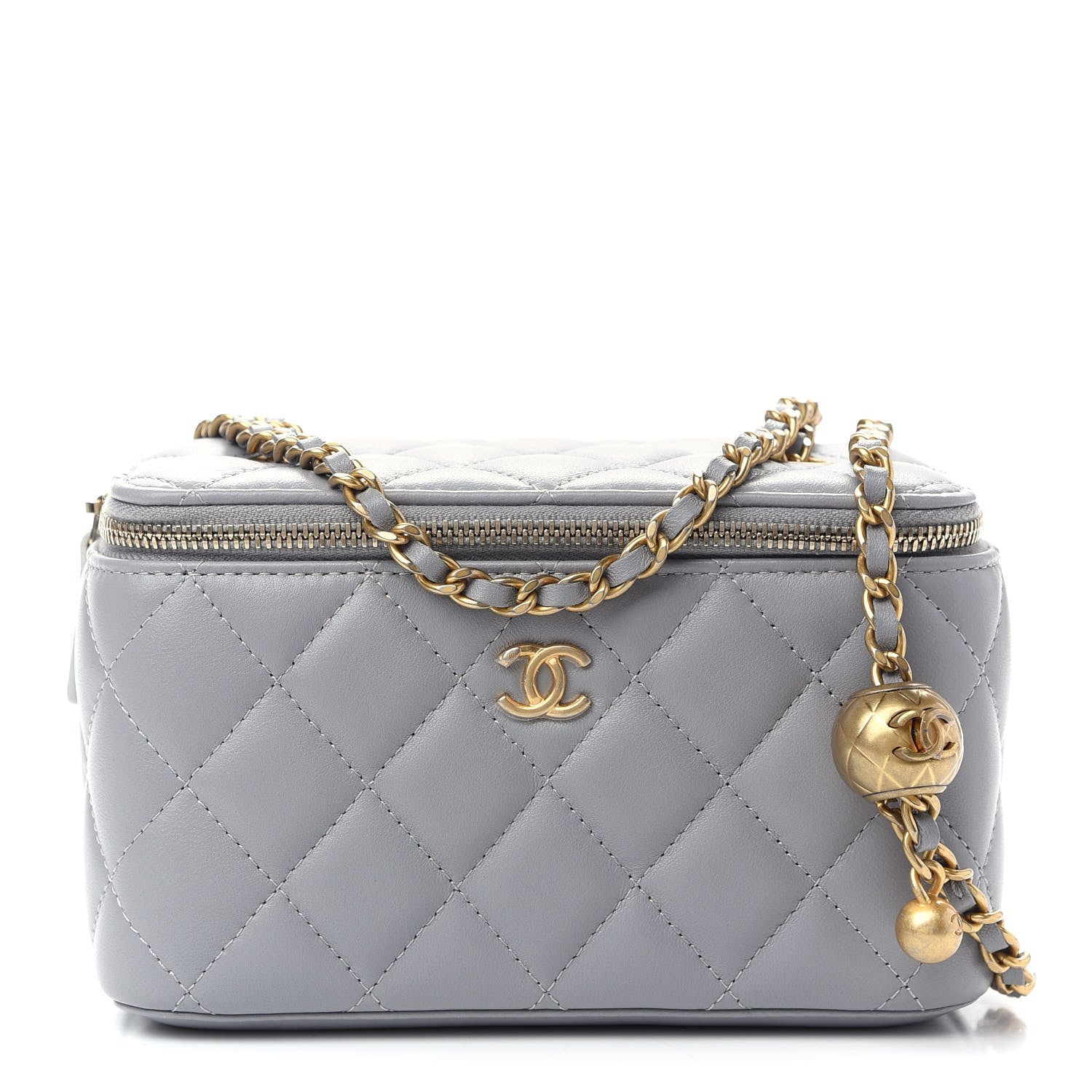 Chanel Lambskin Quilted Small Pearl Crush Vanity Case With Chain Grey 1 of 9