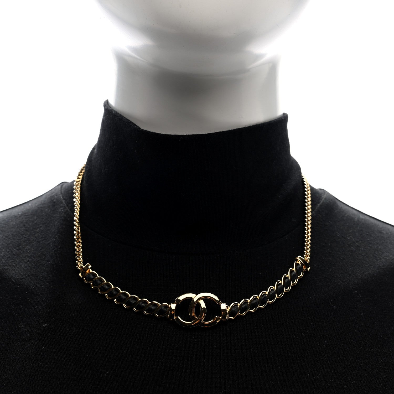 Chanel Metal Lambskin Chain CC Choker Necklace Black Gold 2 of 5
