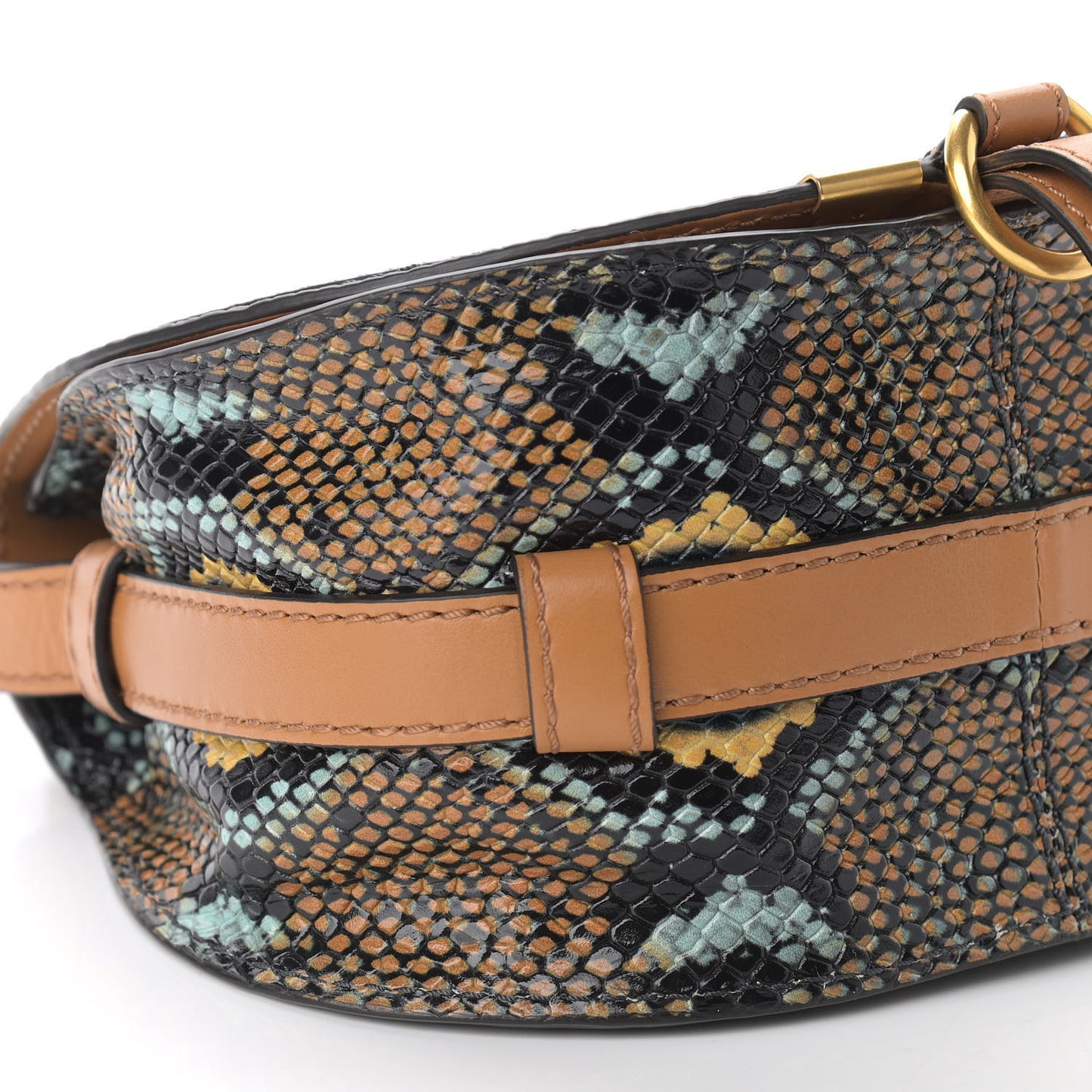 Python Calfskin Embossed Mini Marcie Round Crossbody Bag Multicolor