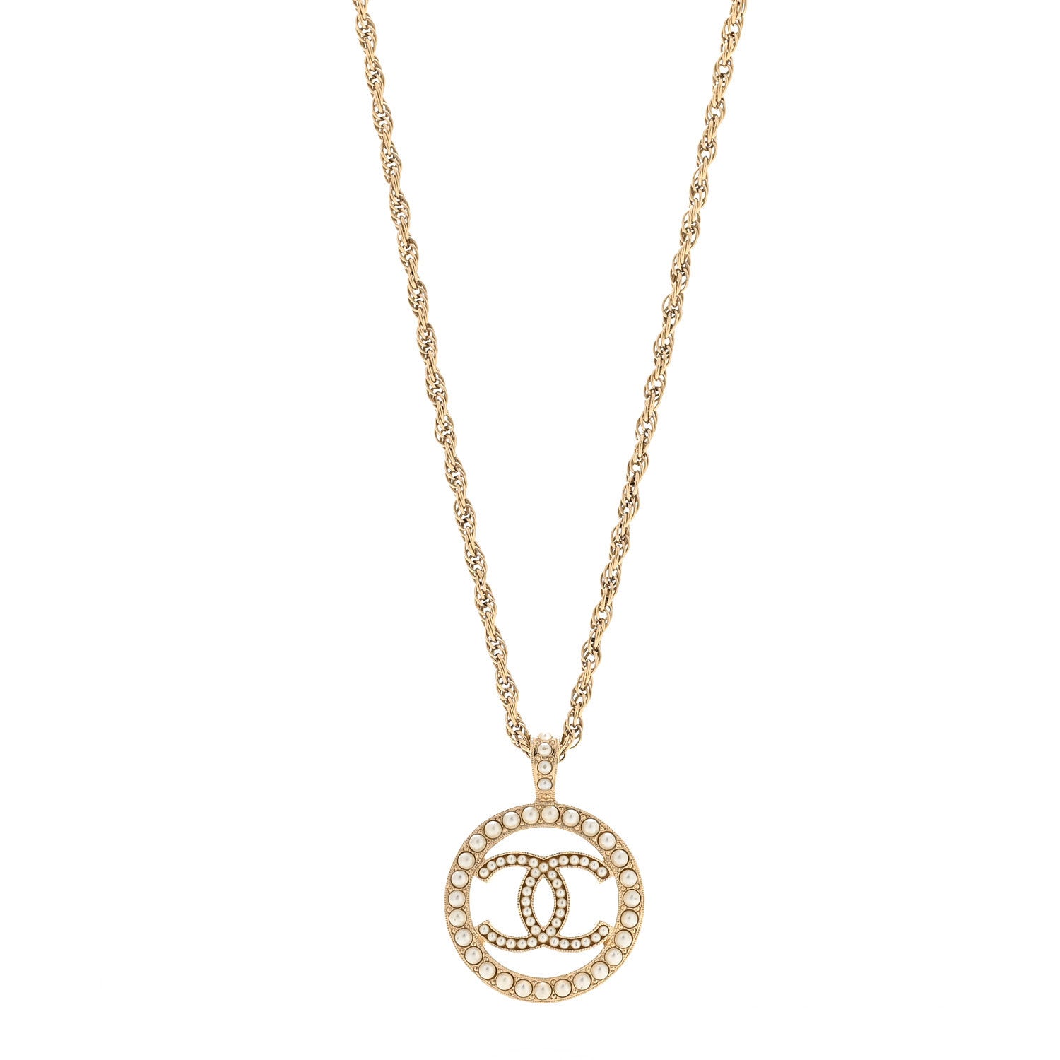 Chanel Pearl CC Round Pendant Necklace Gold 1 of 6