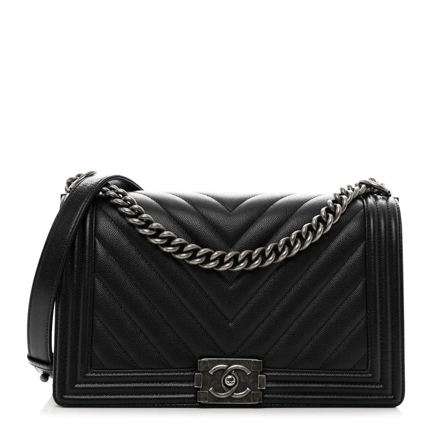 Caviar Chevron Quilted New Medium Boy Flap Black