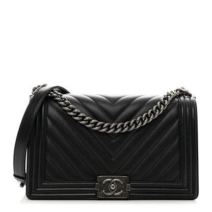 Chanel Caviar Chevron Quilted New Medium Boy Flap Black 1 of 11