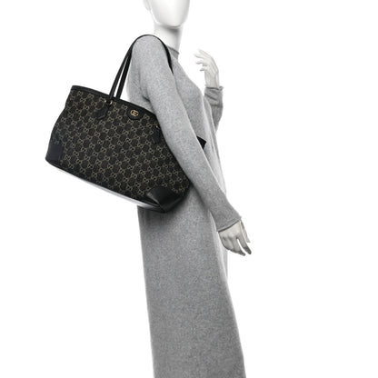 Gucci Jacquard Black Denim GG Monogram Medium Ophidia Shopping Tote Black Ivory 3 of 11