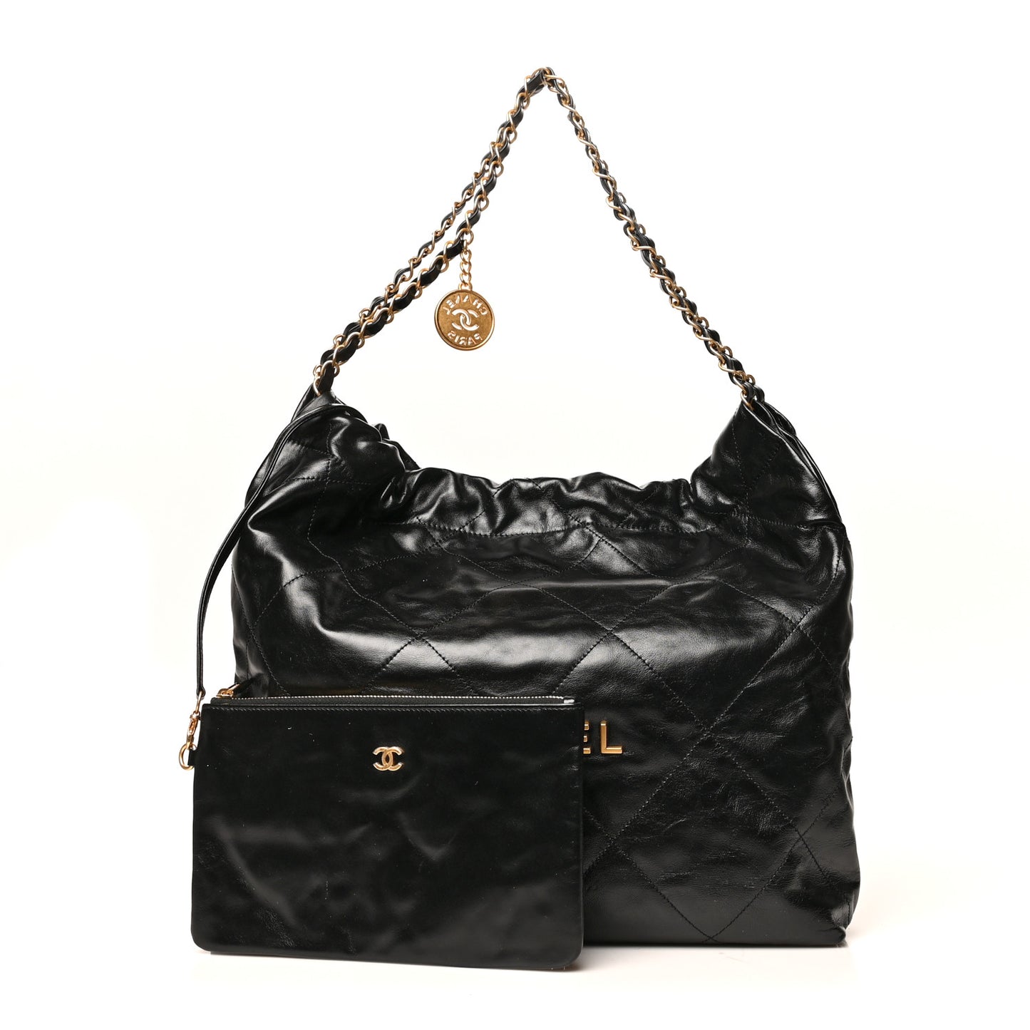 Shiny Calfskin Quilted Chanel 22 Black
