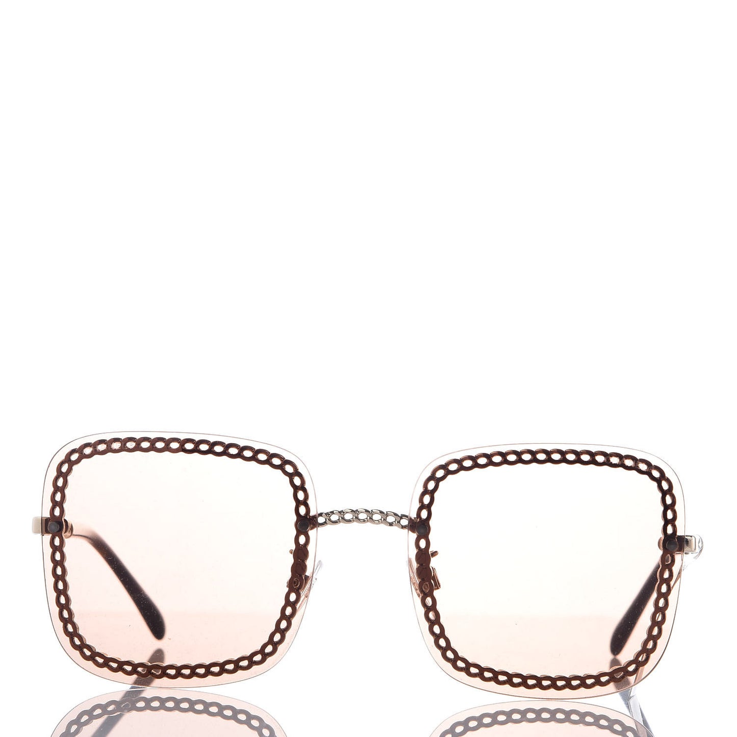 Metal Removable Chain Square Sunglasses 4244 Light Brown