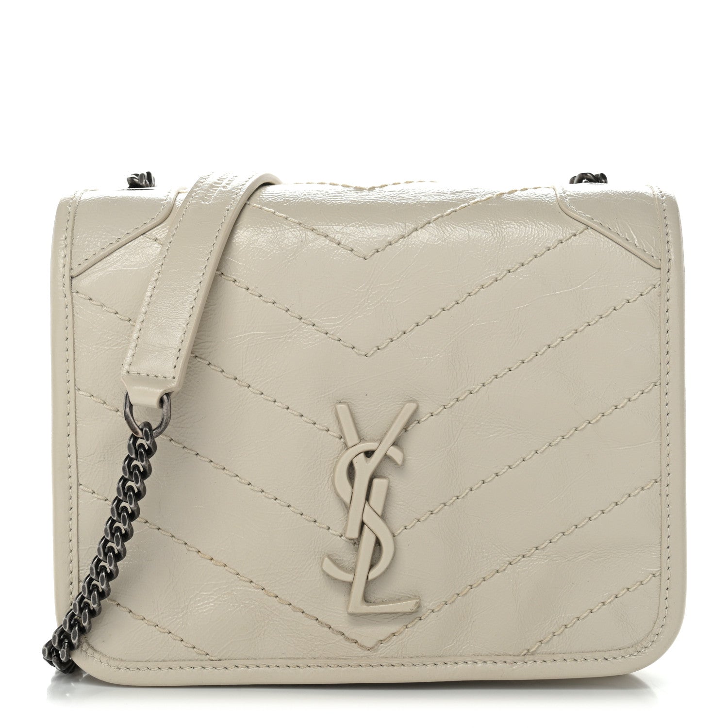 Saint Laurent Crinkled Calfskin Matelasse Monogram Niki Chain Wallet Crema Soft 1 of 10