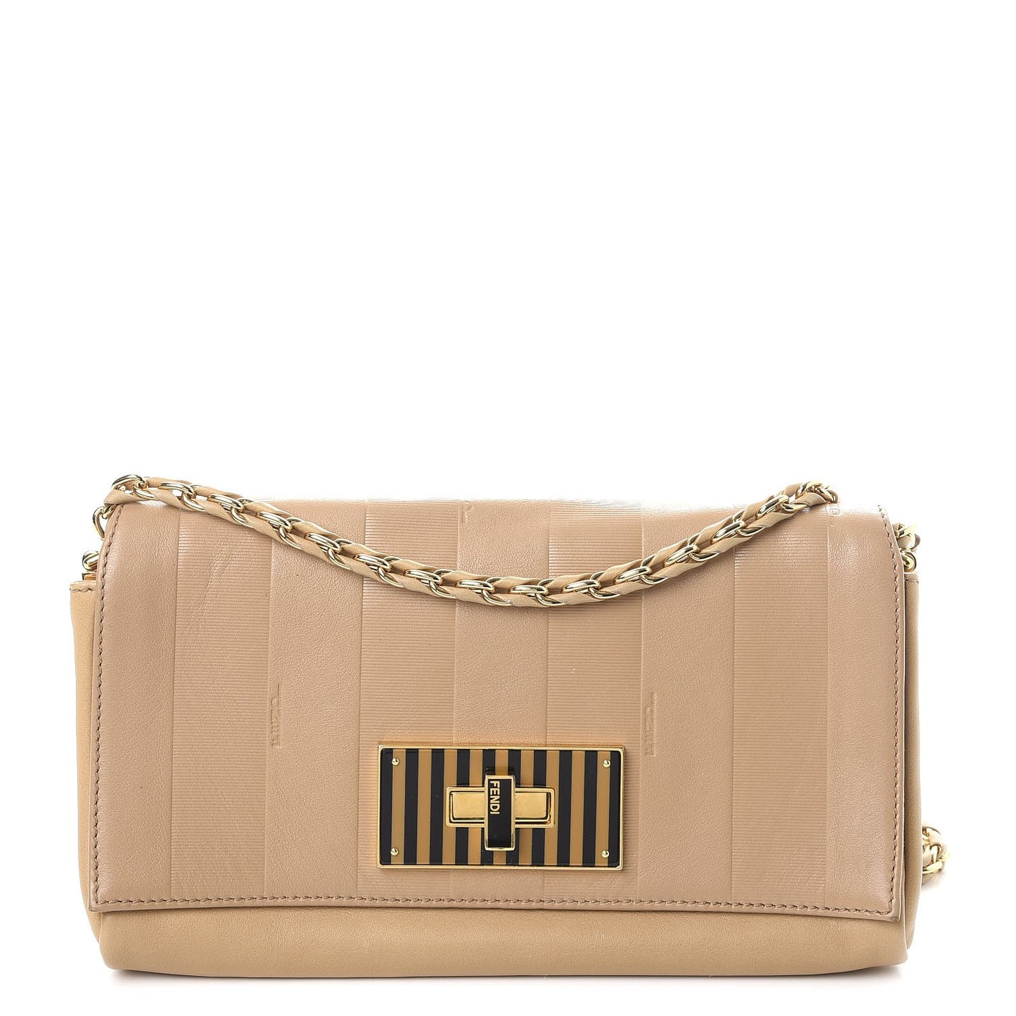 Calfskin Paris Pequin Small Shoulder Bag Beige