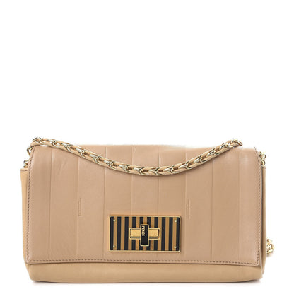 Fendi Calfskin Paris Pequin Small Shoulder Bag Beige 1 of 14