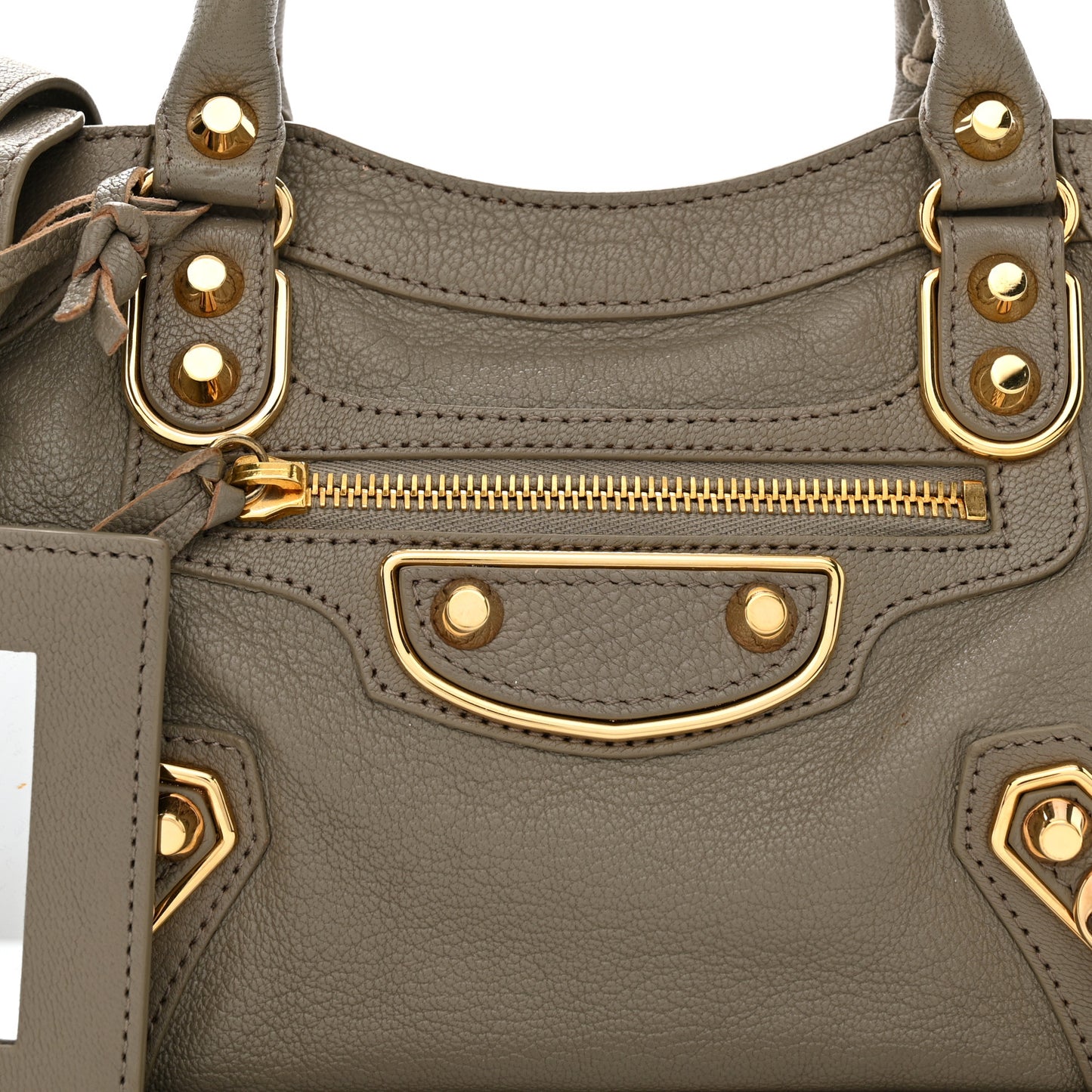 Chevre Gold Metallic Edge Hardware Mini City Gris Taupe