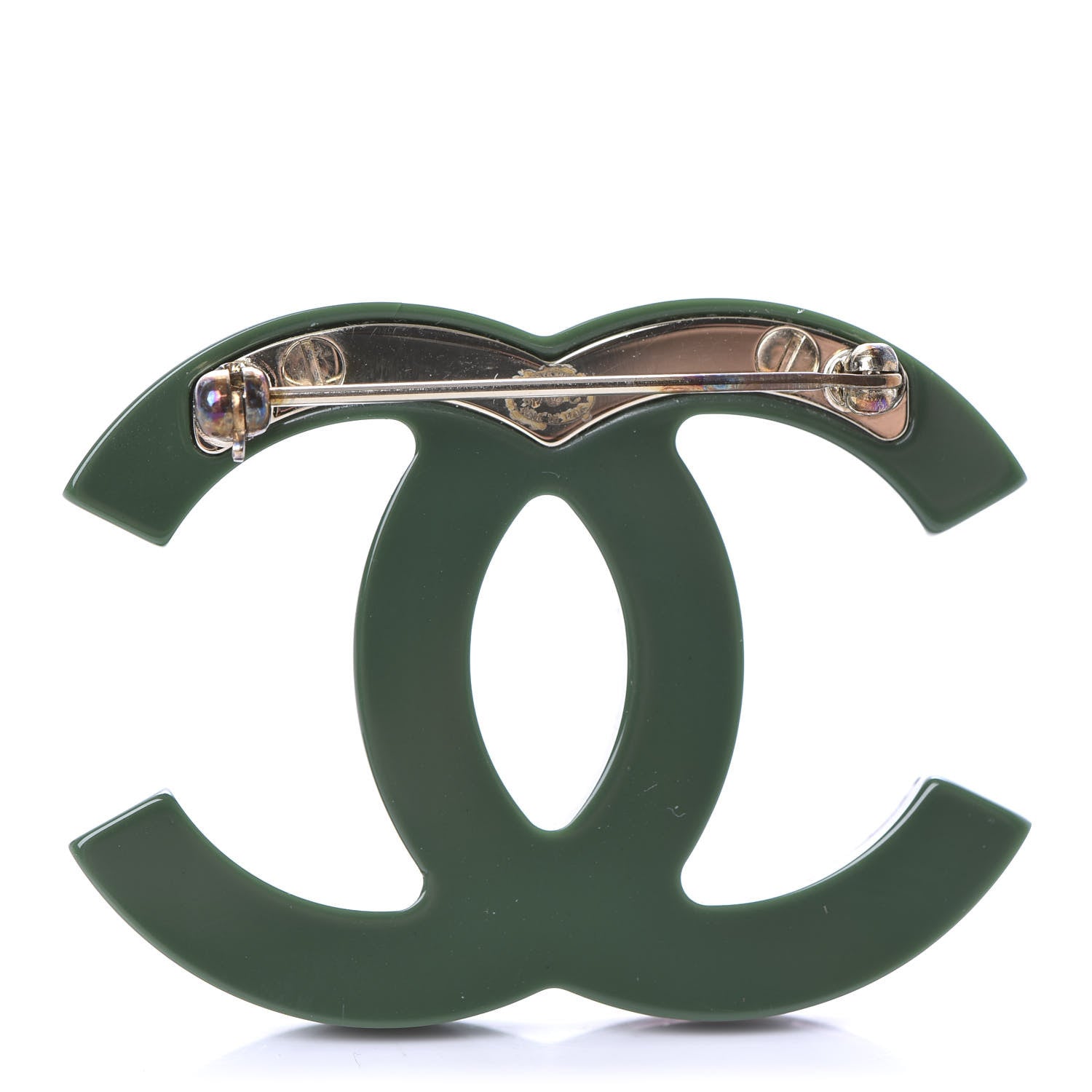 Chanel Resin Crystal Studded CC Brooch Green Multicolor 3 of 4