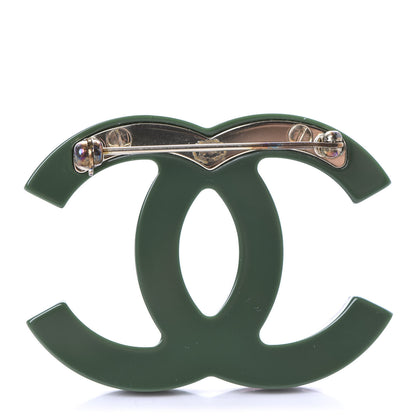 Chanel Resin Crystal Studded CC Brooch Green Multicolor 3 of 4