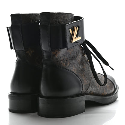 Louis Vuitton Calfskin Monogram Wonderland Flat Ranger Boots 38.5 Black 4 of 7