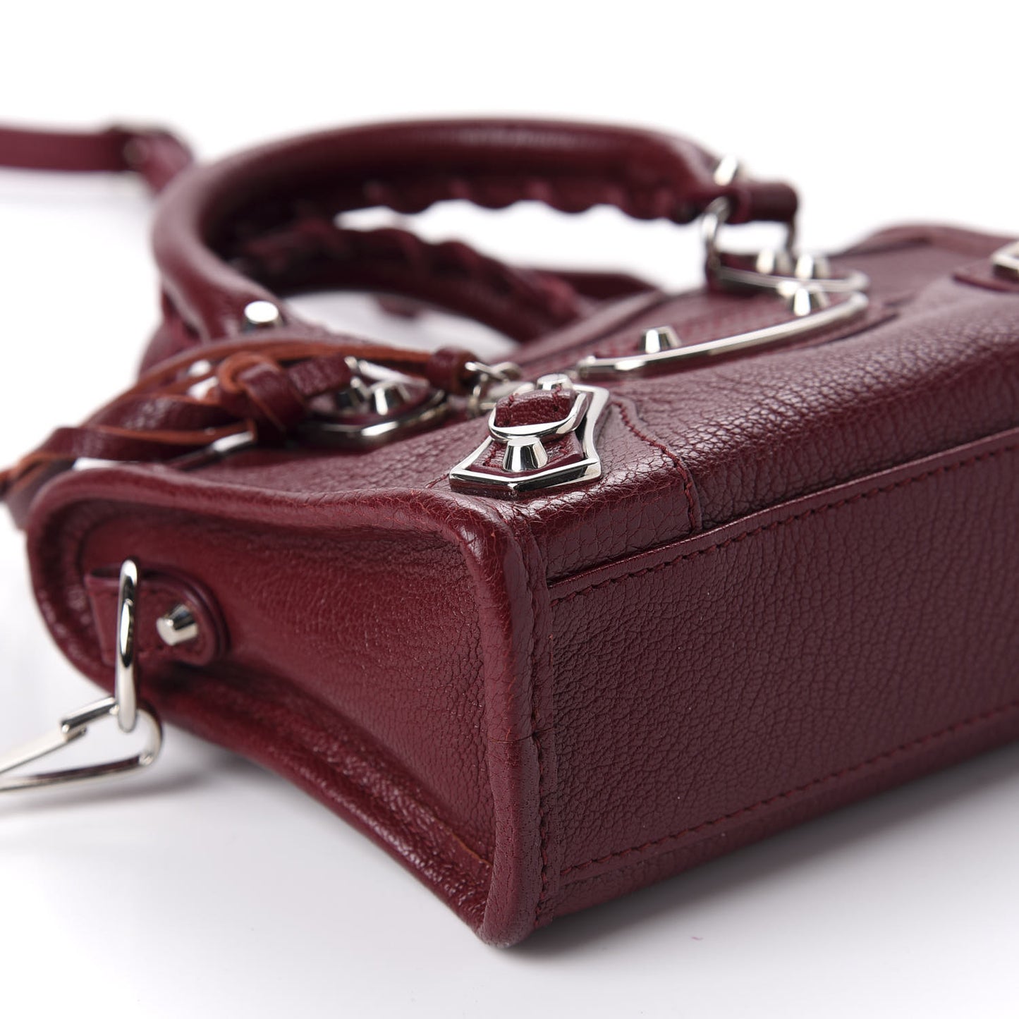 Chevre Silver Metallic Edge Hardware Nano City Rouge Lie De Vin