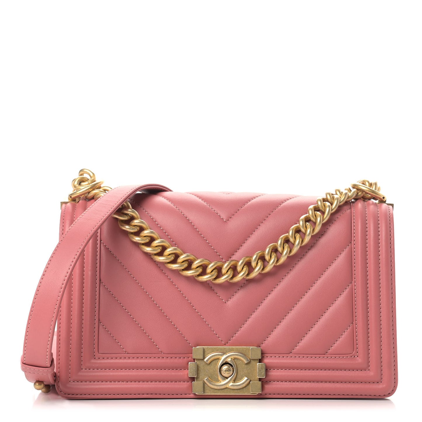 Calfskin Chevron Quilted Medium Boy Flap Pink