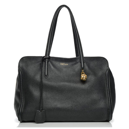Alexander McQueen Pebbled Calfskin Large Skull Padlock Zip Around Tote Black 1 of 12