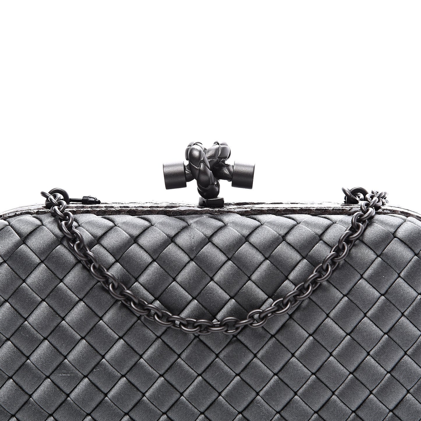 Satin Ayers Intrecciato Chain Knot Clutch Grey