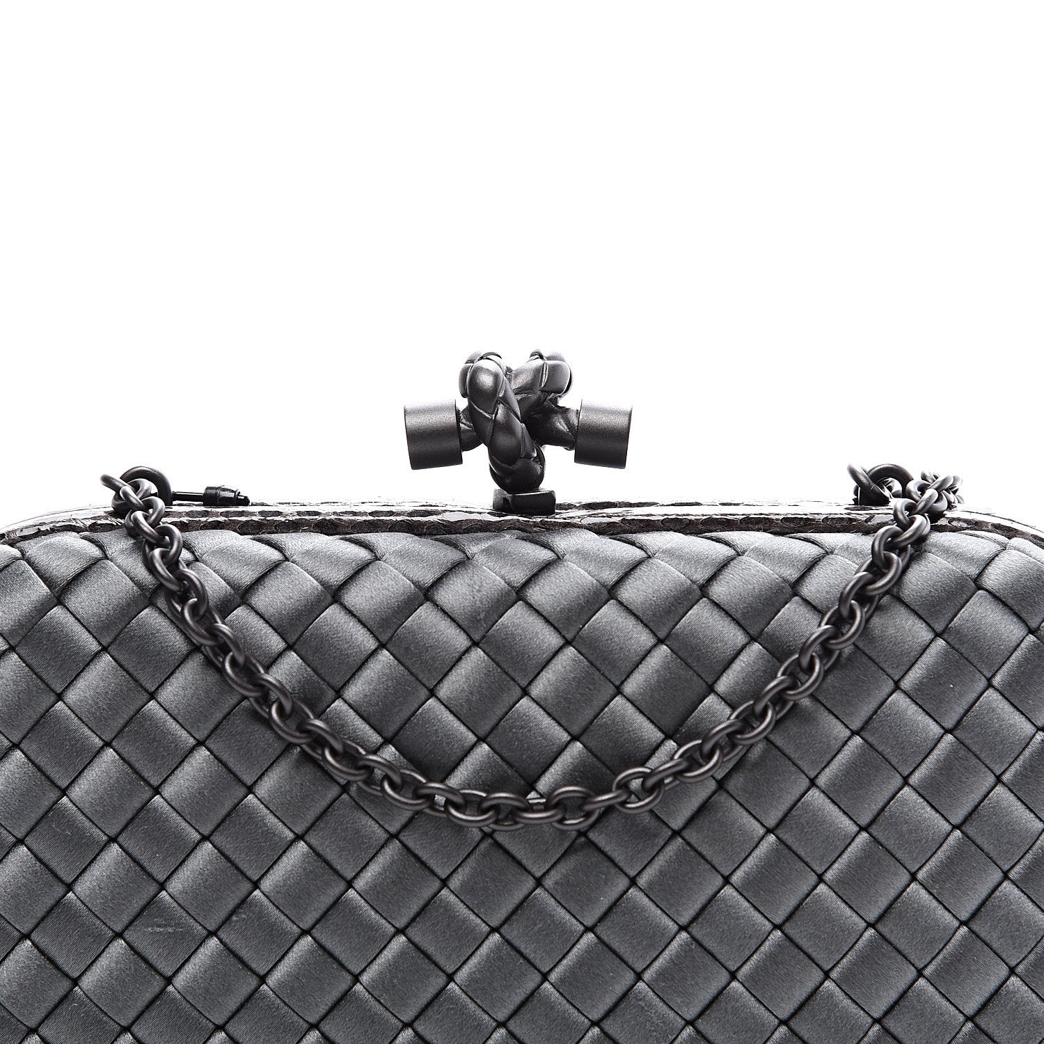 Bottega Veneta Satin Ayers Intrecciato Chain Knot Clutch Grey 8 of 8