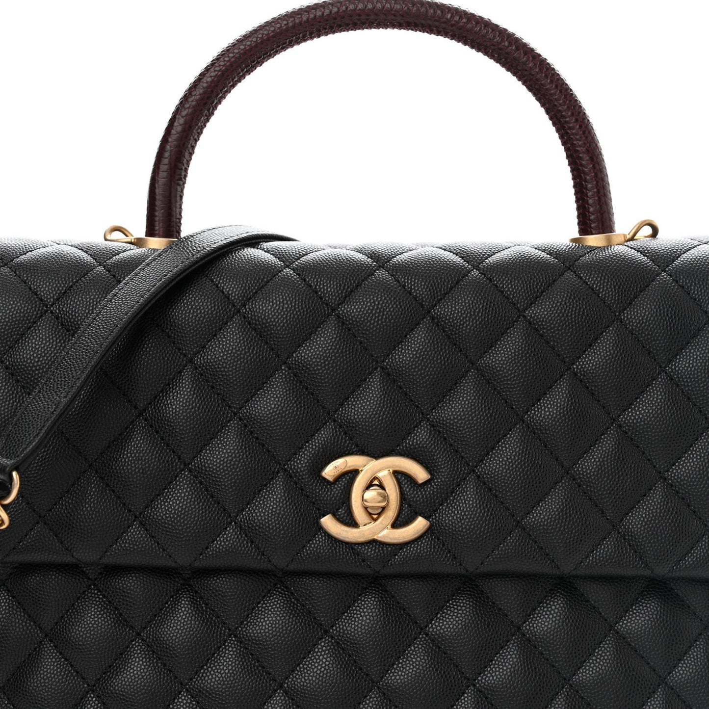 Caviar Lizard Quilted Medium Coco Handle Flap Black