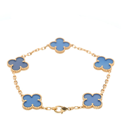 Van Cleef & Arpels 18K Yellow Gold Blue Agate 5 Motifs Vintage Alhambra Bracelet 2 of 4