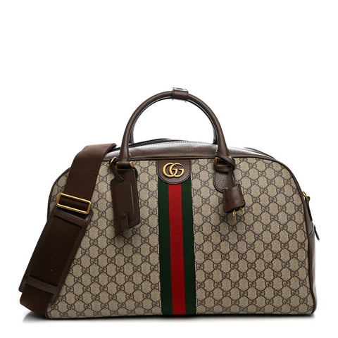 GG Supreme Monogram Textured Dollar Calfskin Web Large Savoy Bowling Bag Beige Ebony New Acero