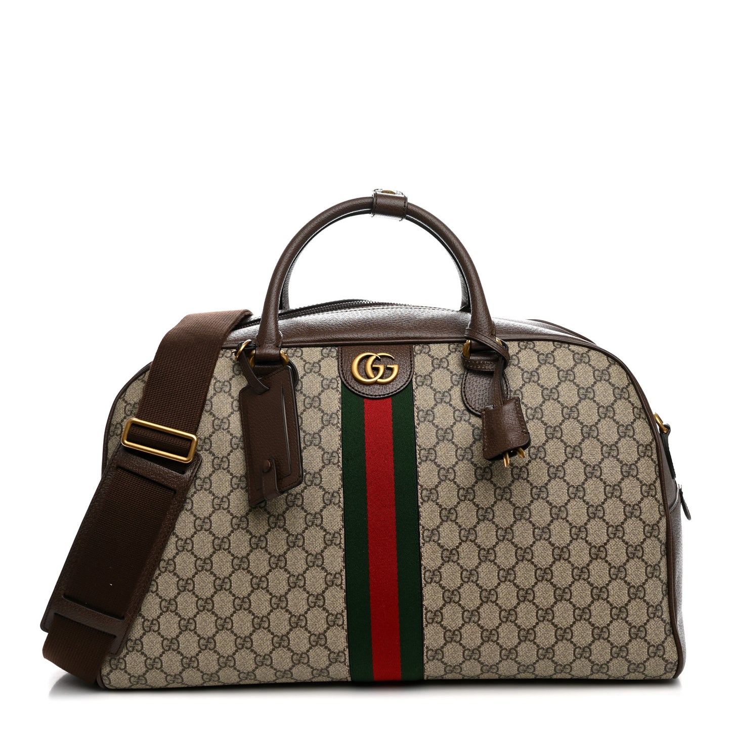 GG Supreme Monogram Textured Dollar Calfskin Web Large Savoy Bowling Bag Beige Ebony New Acero
