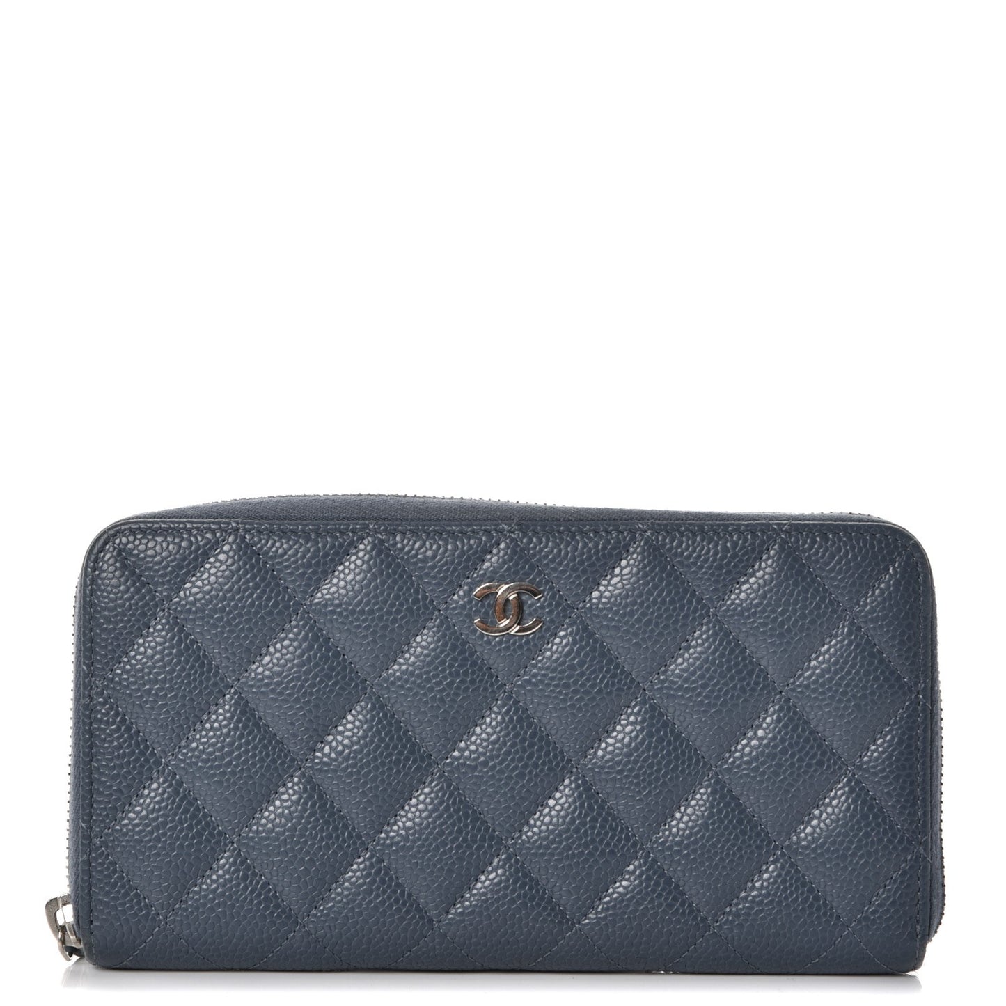 Caviar Quilted Large Gusset Zip Around Wallet Blue