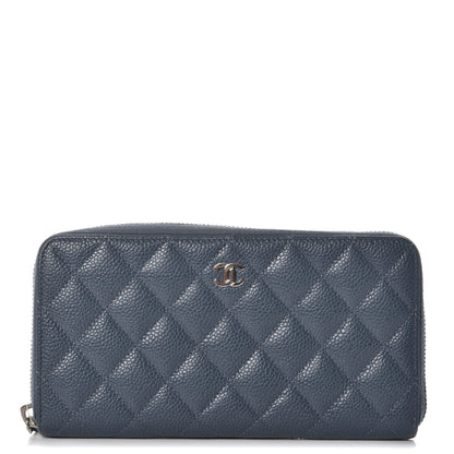 Chanel Caviar Quilted Large Gusset Zip Around Wallet Blue 1 of 10