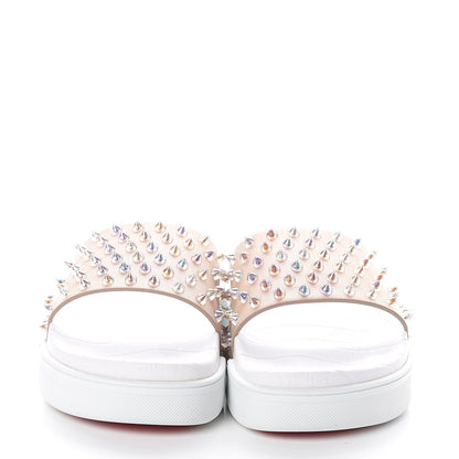 Christian Louboutin Calfskin Donna Studded Pool Fun Platform Flat Slide Sandals 37 Nude Clear 2 of 7