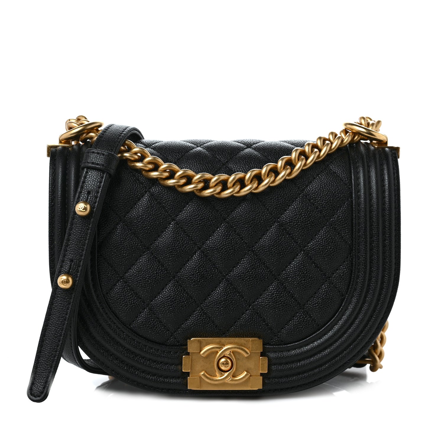 Caviar Quilted Small Boy Messenger Bag Black