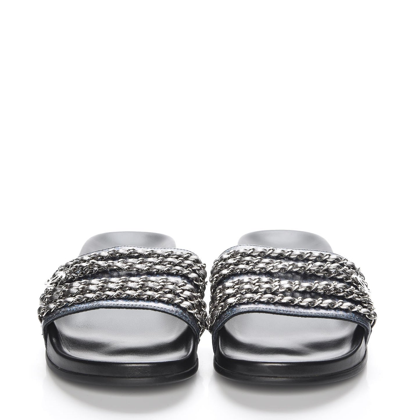 Lambskin Chain Flat Sandals 41 Dark Blue