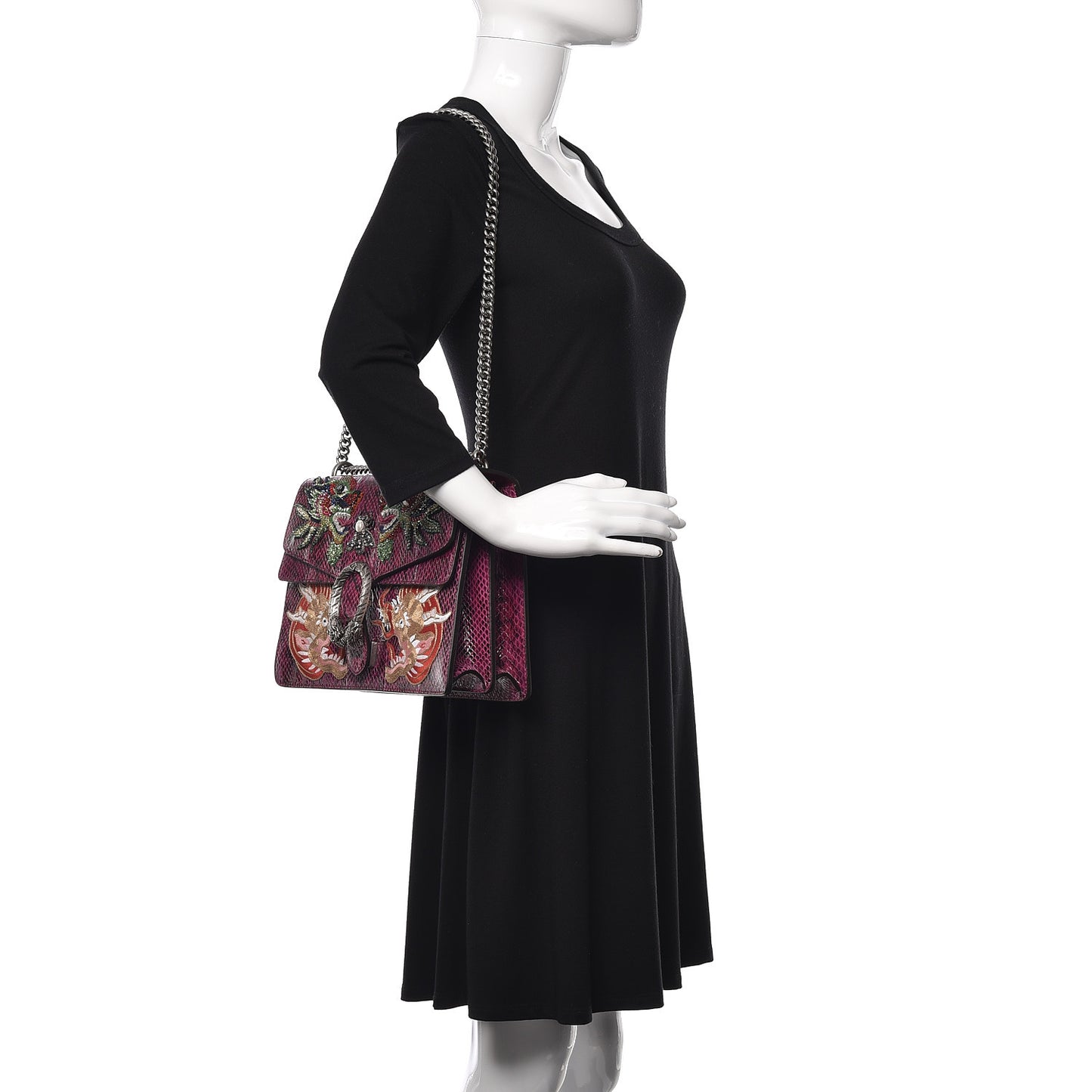 Elaphe Dragon Embroidered Medium Dionysus Shoulder Bag Violet Cyclamen Multicolor