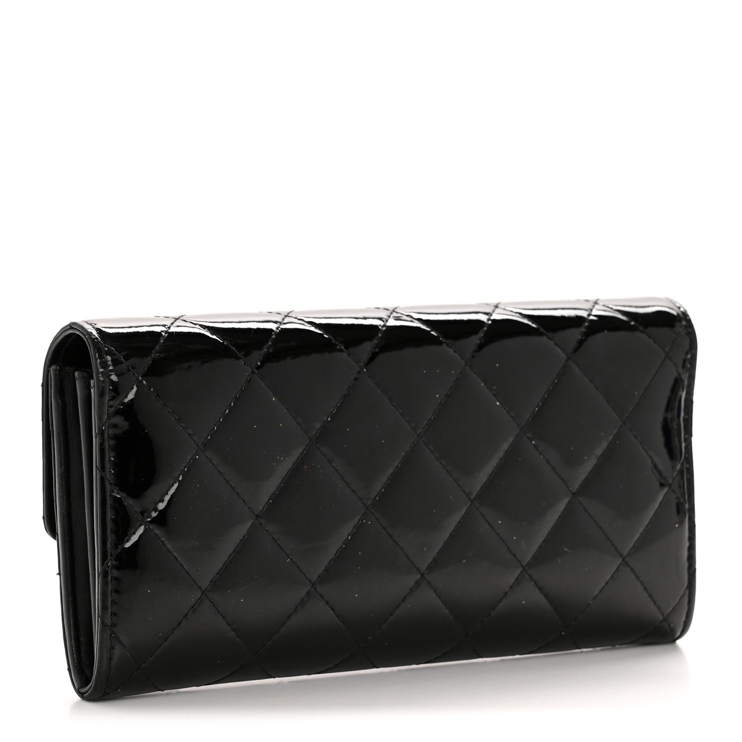 Patent Quilted Large Brilliant Flap Wallet Black